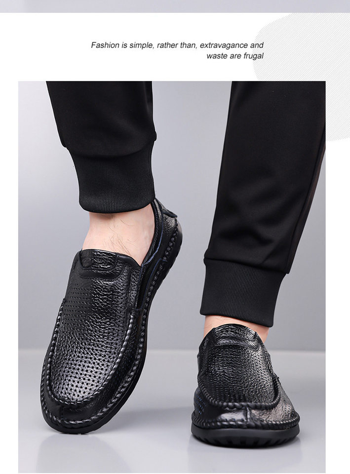 Dép sandal nam da bò thật thoáng khí lỗ rỗng, dép lê mùa hè gót thấp 1-3 cm — nâu, đen chi tiết 20