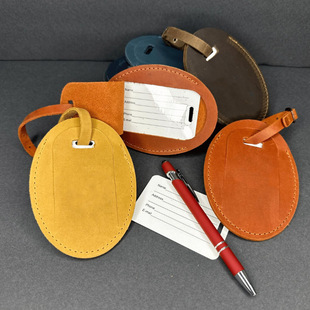 European and American Retro Pu Leather Oval Luggage Tag Flip-Top Travel Luggage Tag with Inner Page Paper