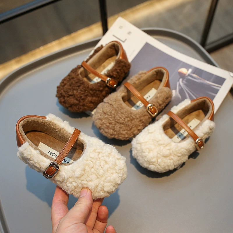 Детская шерстяная обувь 2023 Осень/Зима в Корейском стиле Теплая обувь принцессы на флисовой подкладке в иностранном стиле Модная обувь для малышей с мягкой подошвой