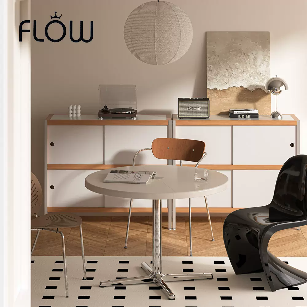 中古vintage可折叠多功能圆桌设计师半圆形餐桌北欧家用小咖啡桌