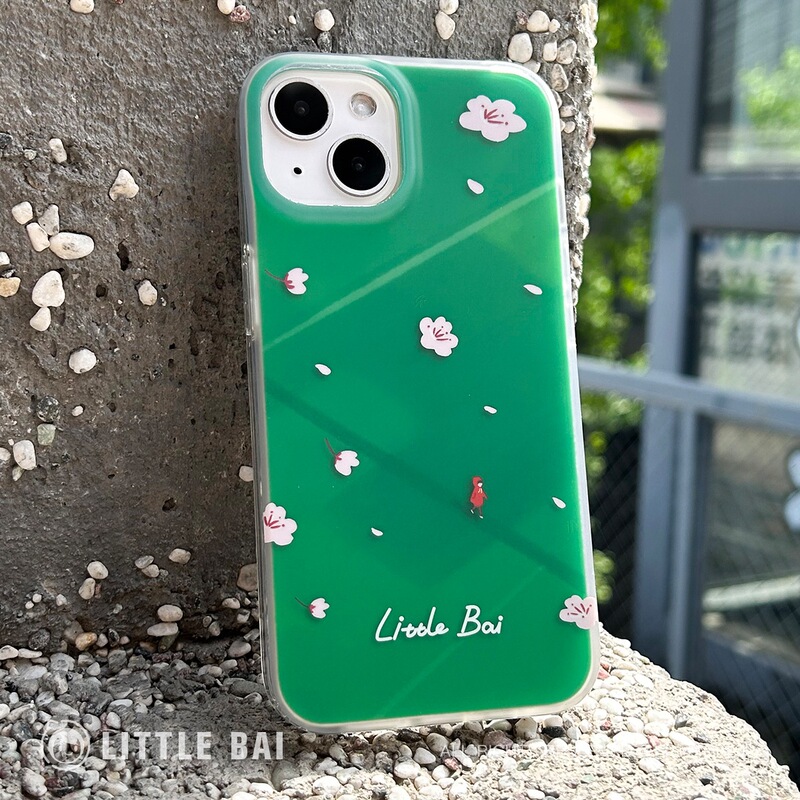 Bai Xiaobai Original Mobile Phone Case Iphone16Pro Double-Layer Frosted Imd Suitable for Apple 15Pro Cherry Blossom Green 14m