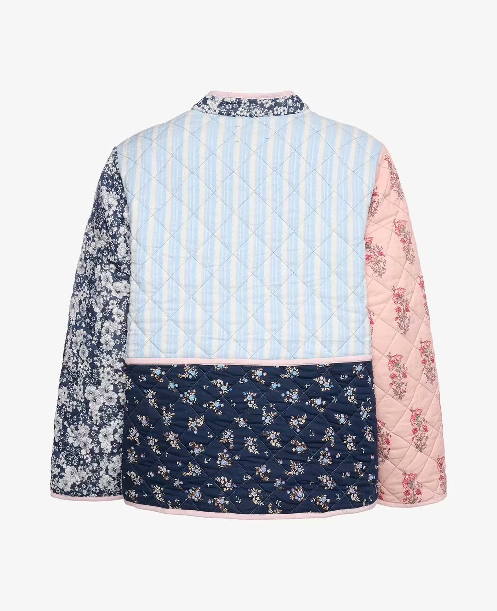 2024 Winter New Women's Stand up Collar Printed Quilted Loose Casual Splicing Cotton Coat for Women_voghion.com