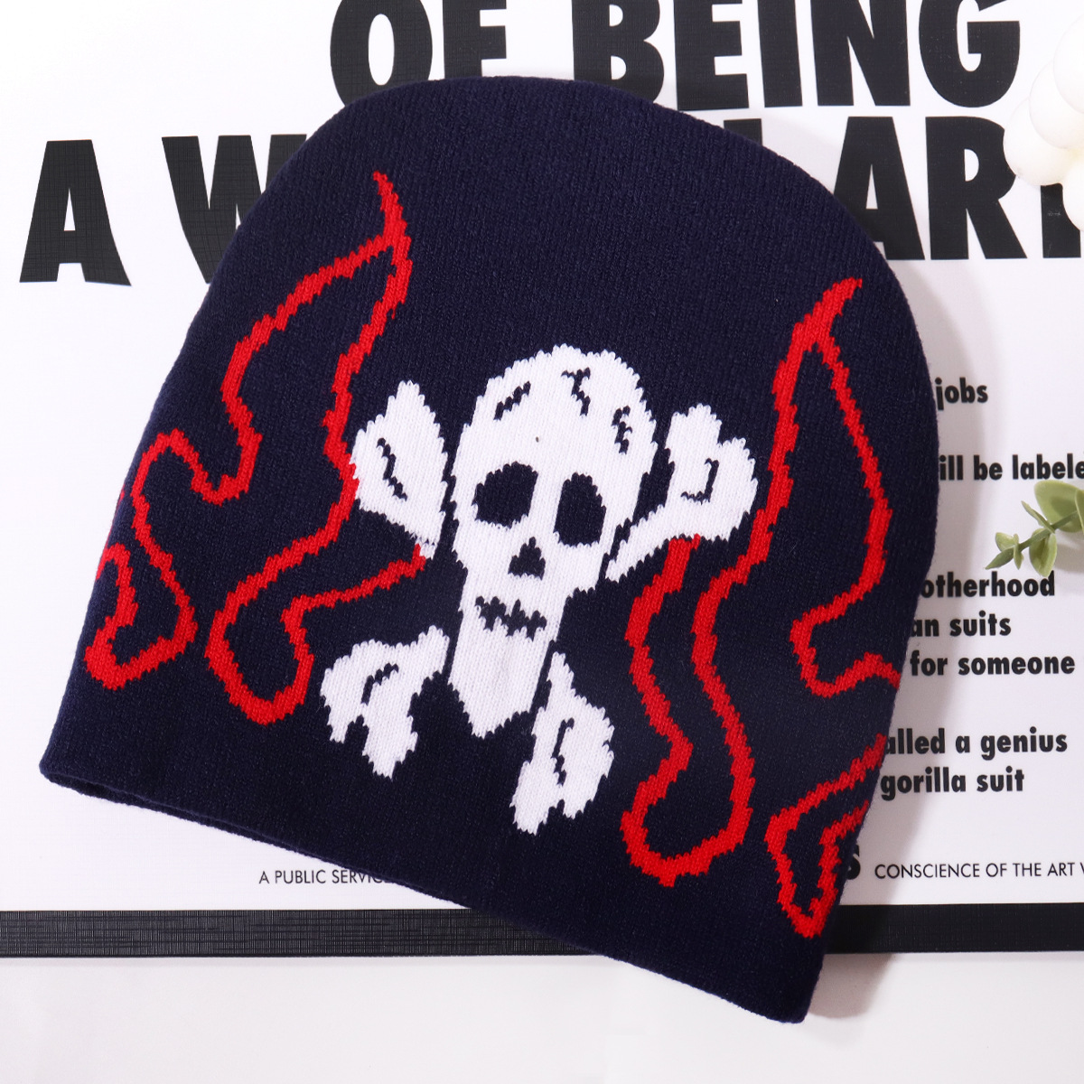 Unisex Personalisierte totenkopf gemusterte Jacquard Strickmütze Outdoor Straße beliebte Männer und Frauen warmes Skireiten_voghion.com