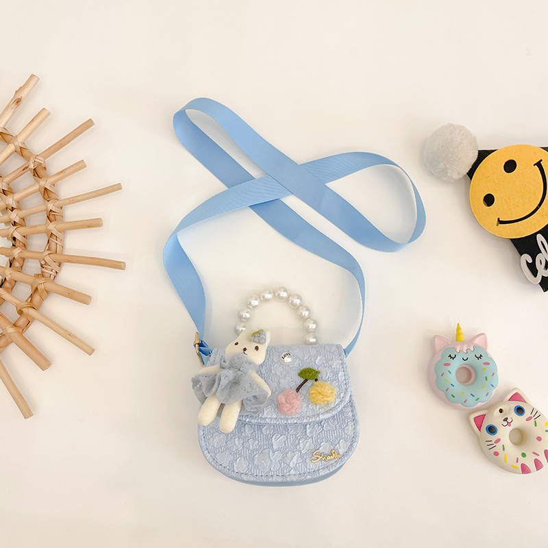 Bolso de los niños otoño e invierno nuevo lindo conejo perla bolso de mano chica princesa encaje bolsa de mensajero monedero comercio exterior
