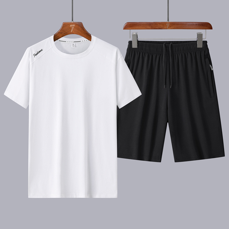 Traje de papá de talla extra grande Traje casual Traje deportivo suelto de manga corta para hombre Traje para correr transpirable de algodón Pantalones cortos para hombre