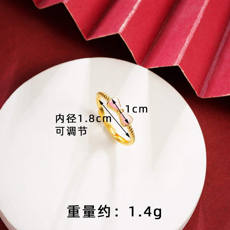 Brazalete de oro de arena vietnamita estilo de diseño nacional esmalte rosa anillo de arco de mariposa universal joyas no se desvanecen