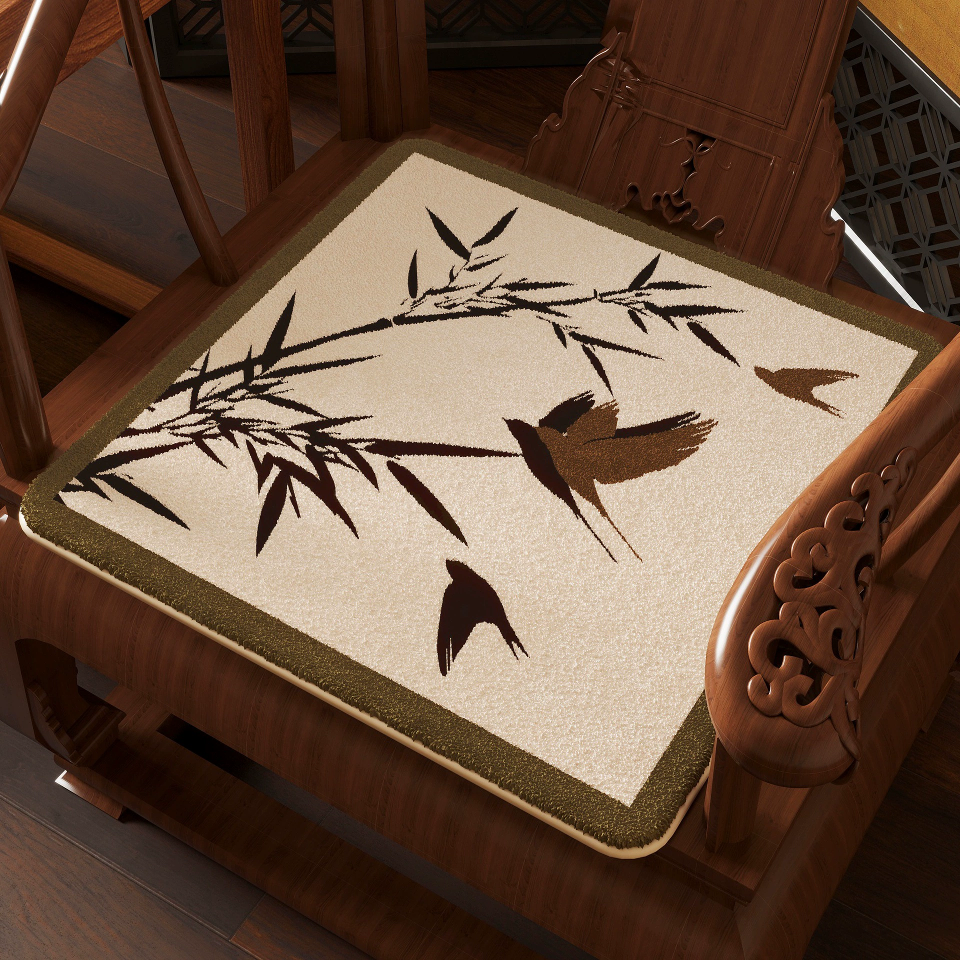 Новый китайский стиль кресла подушка чайный стол чайный стул 420 часов пластиковый имитационный кашемировый коврик красный деревянный диванный коврик зимний плюшевый коврик