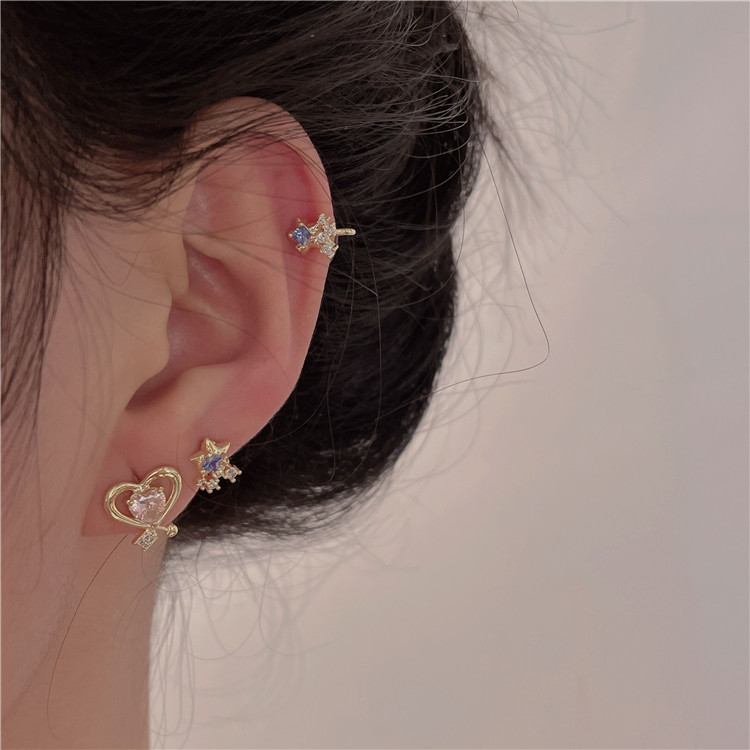 Sweet Heart Shape Copper Plating Inlay Zircon Ear clips Ear Studs 1 Pair