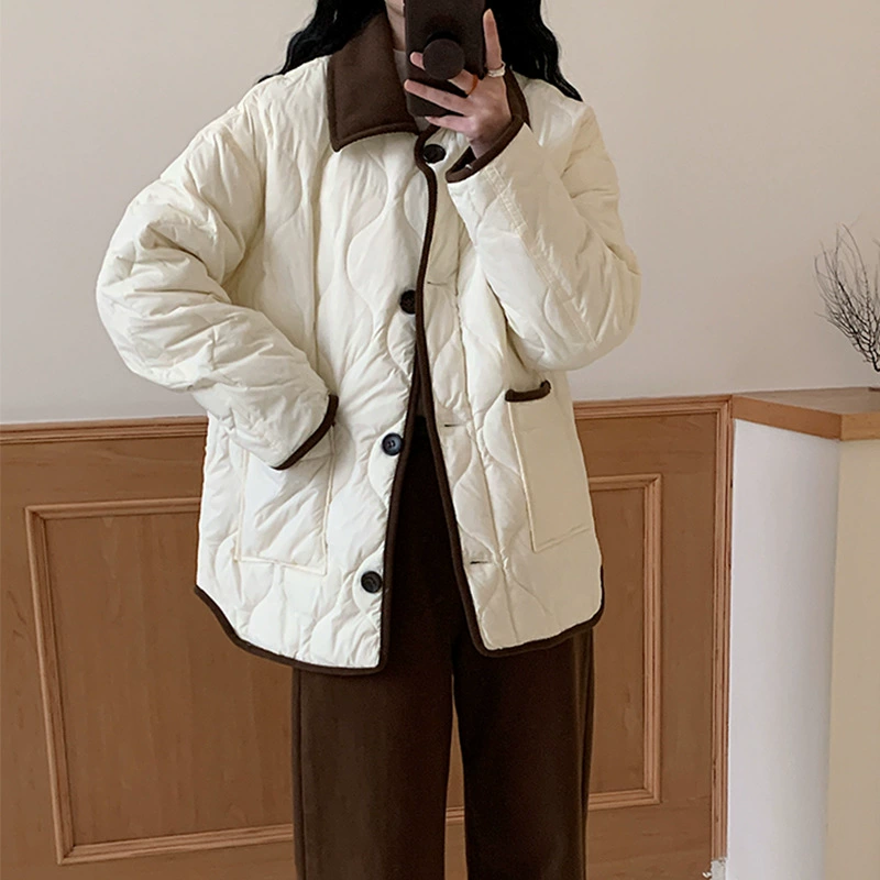 Cloth, short light and thin down jacket with down with diamond pattern, Chanel style, loose fit