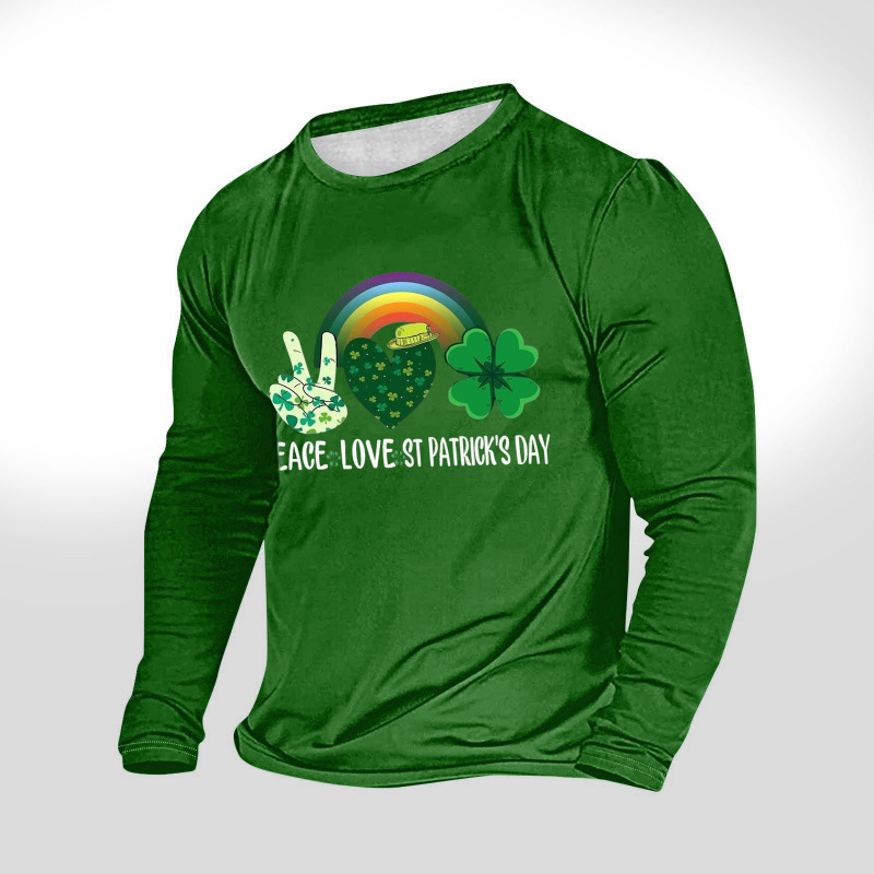 Cross-Border Foreign Trade Summer New Large Size Men's Clover Fashion 3D Digital Print Long-Sleeved T-Shirt 3D Long-Sleeved T-Shirt