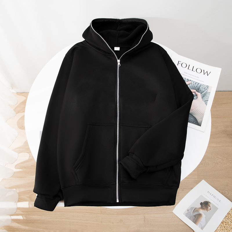 Cross-Border Solid Color Zip-Up Sweatshirt 2025 Cardigan Hooded Jacket Full-Face Zipper Sweatshirt Plain Hoodie