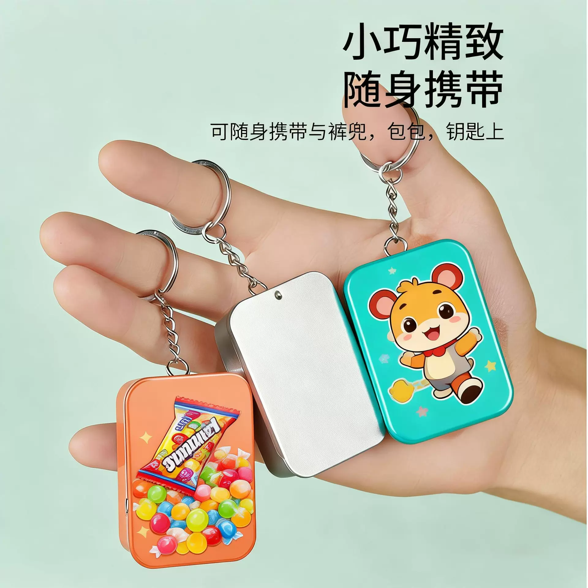 定制钥匙扣铁盒吊链锁扣创意DIY贴纸金属盒隐私品推拉便携小铁盒