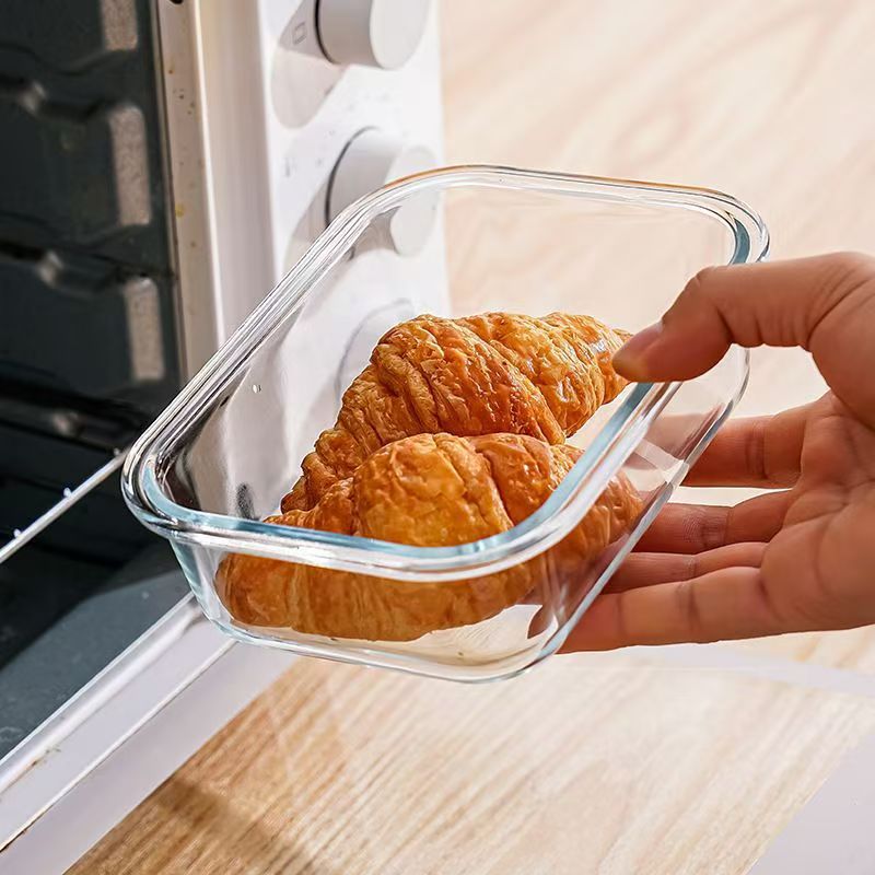 Tuppers rectangulares de vidrio borosilicato con tapa, grado alimenticio