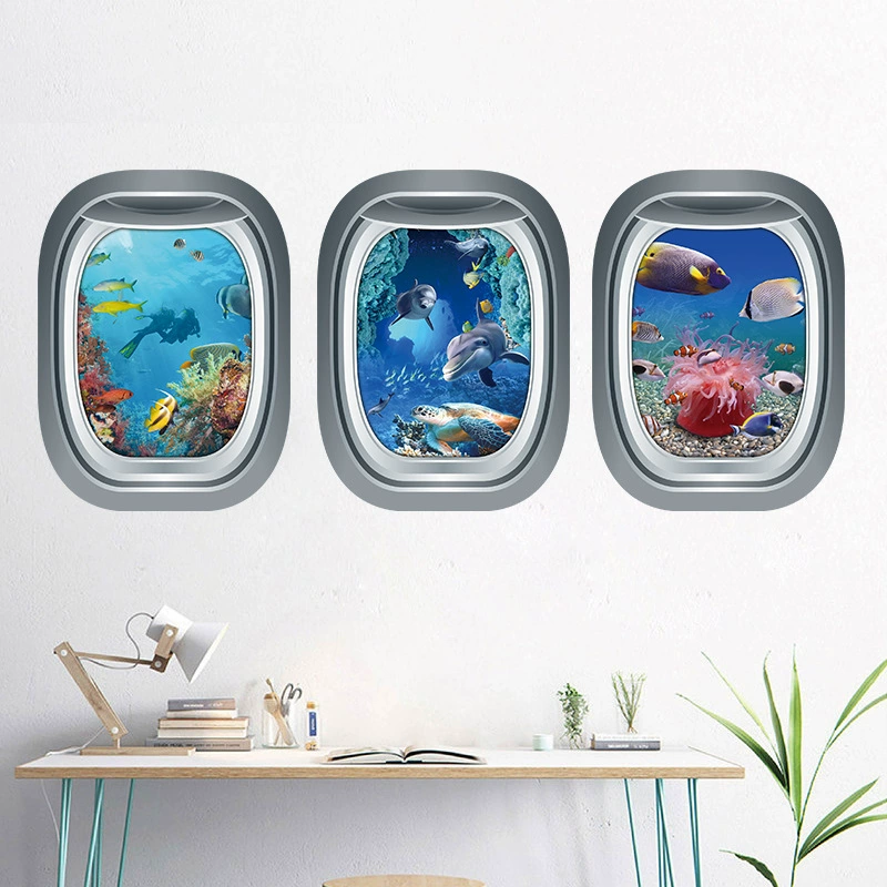 Европейский и американский экспорт, креативная 3D новая машина с дельфинами в океане, окно, поддельное окно, наклейка на стену для гостиной, спальни, декоративная живопись, оптовая продажа