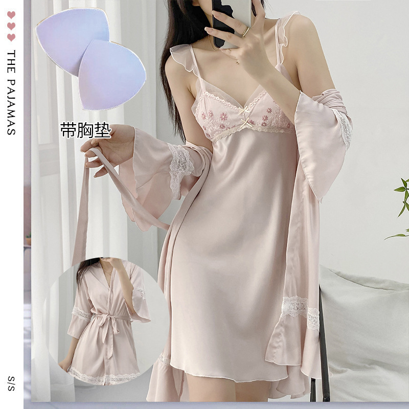 Nightgown Nightgown suit Women's Sweet Sexy Cute Pajamas with Chest Pad Wear-Free Bra Home Clothes Comfortable Nightgown Nightgown suit Women's Sweet Sexy Cute Pajamas with Chest Pad Wear-Free Bra Home Clothes Comfortable