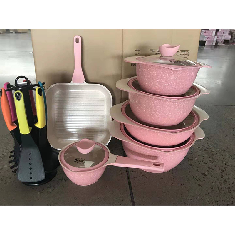 주방 가정용 데시니 로즈 18PC 조리기구 세트 장미 스틱 냄비 조리기구 세트