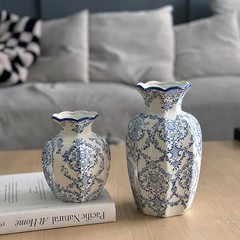 新中国式手描き青花磁器陶磁器花瓶客レストラン玄関装飾品レトロ国風シャクヤク生け花置物