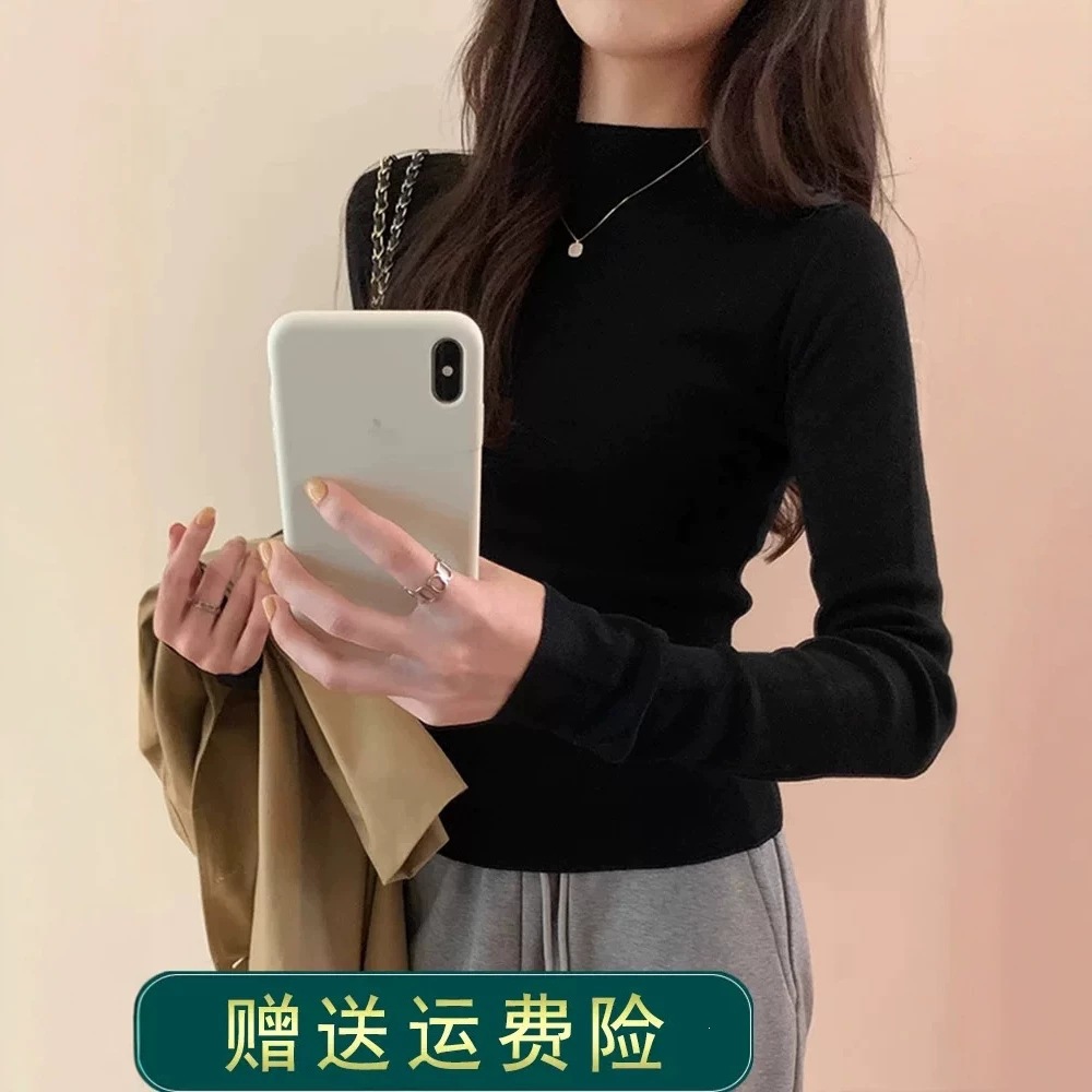半高领毛衣打底衫女2026新款白色内搭秋冬高级感洋气长袖针织上衣
