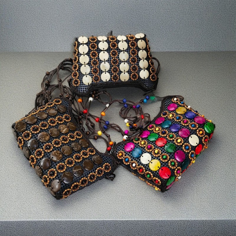 手机包民族风复古椰壳包景区斜挎包纯手工编织椰子壳元宝零钱包大