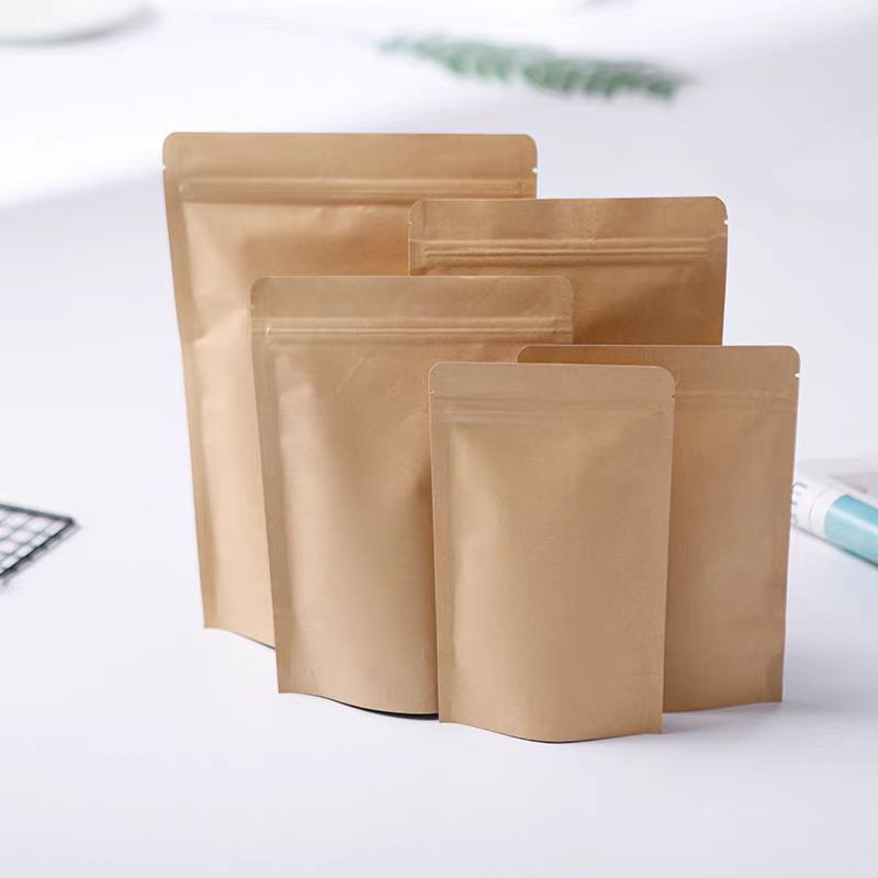 Kraft Paper Bags, Thickened Self-Sealing Plastic Packaging, Stand-Up Bags, Food-Grade Snack Bags, Dried Fruit and Tea Bags, Wholesale with Sealing