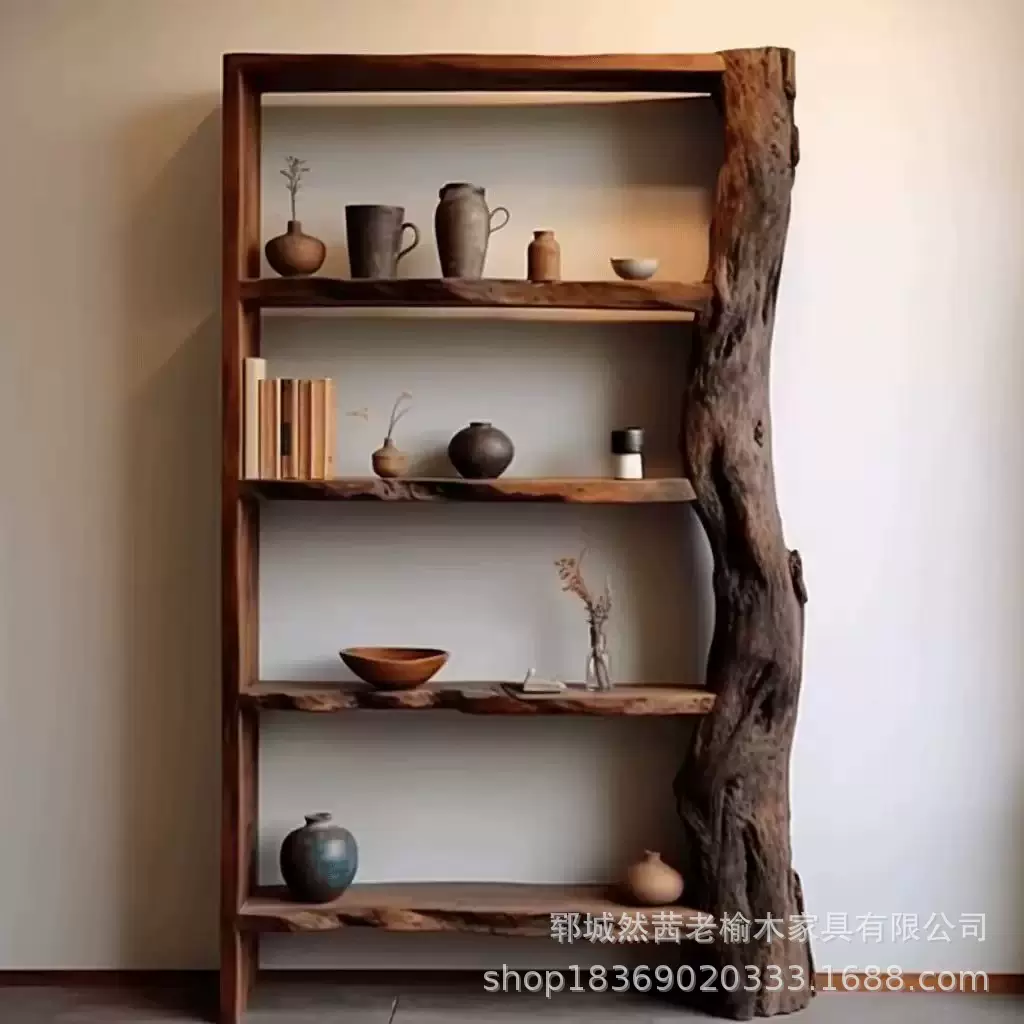 诧异风老榆木博古架家居客厅装饰多宝阁收纳架瓷器茶具收藏架书架
