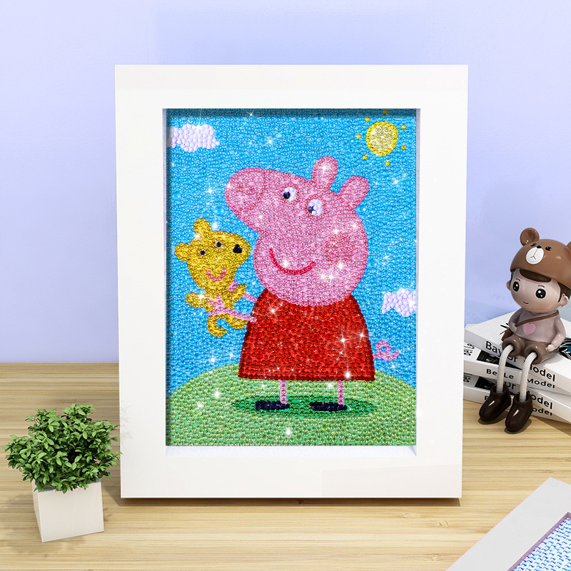 Pintura de diamante DIY con marco de fotos para enviar lleno de diamantes y pintura de diamantes para hacer pintura al óleo de dibujos animados educativos para niños 2024 ladrillo pegajoso y diamantes brillantes