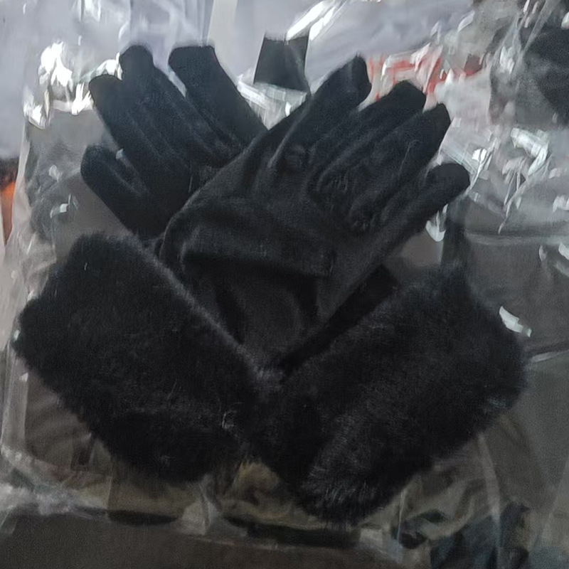 圣诞节派对手套短款金丝绒加白色毛红色手套服装配饰红手套袖保暖|undefined