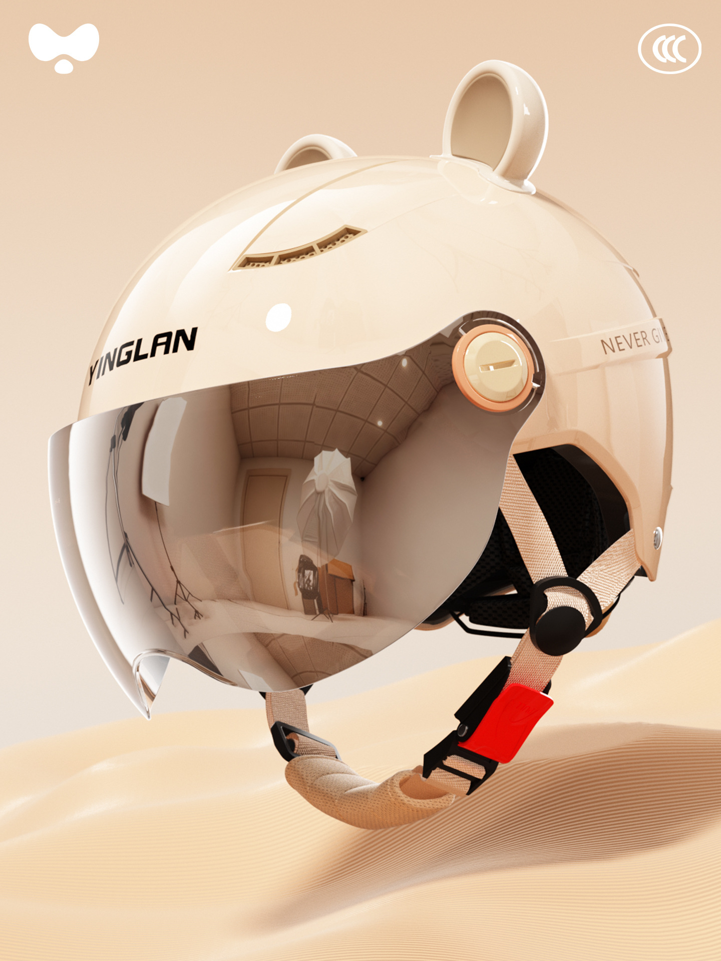 for Women, Universal Motosiklet kaskı (dəbilqə) - 3c-mocha-apricot-electroplated-short-visor-a-class-new-national-standard