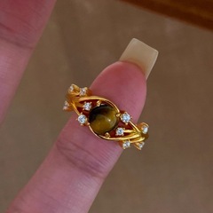 vintage中古美拉德缠绕藤蔓方钻戒指开口女新款时尚气质指环批发
