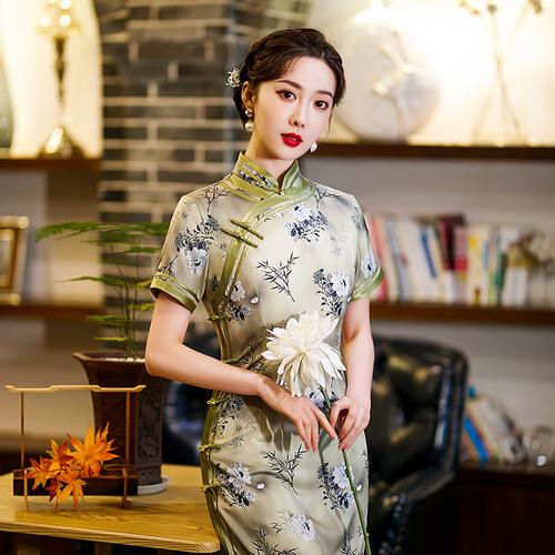 Retro Chinese Dress oriental Qipao Cheongsam for women ladies dress wedding temperament Chinese wind collar fashion cheongsam with short sleeves