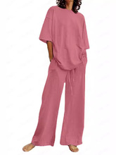 春夏季大码宽松气质休闲洋气减龄五分袖纯色时尚运动套装外贸批发