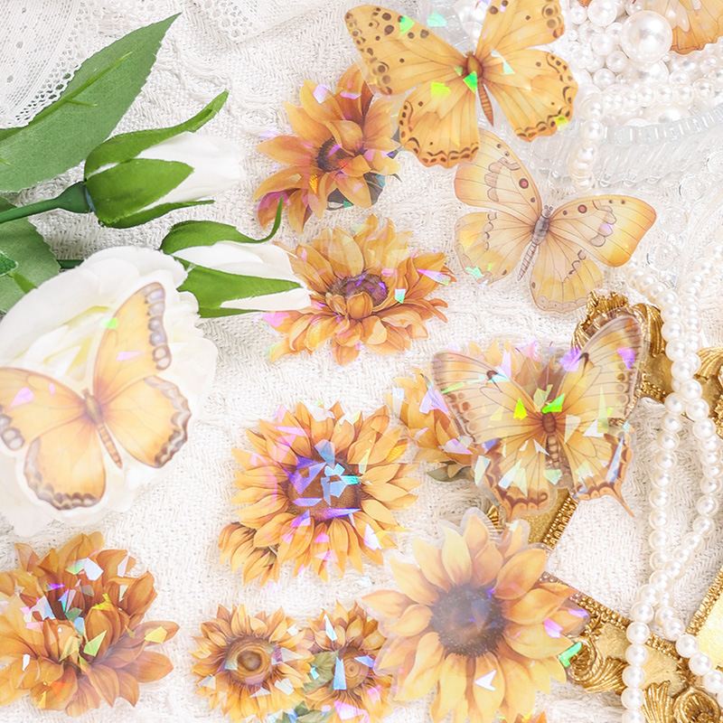 Flores transparentes pegatinas de mascotas impermeables DIY cuentas de mano diario material floral retro 60 pegatinas de caja