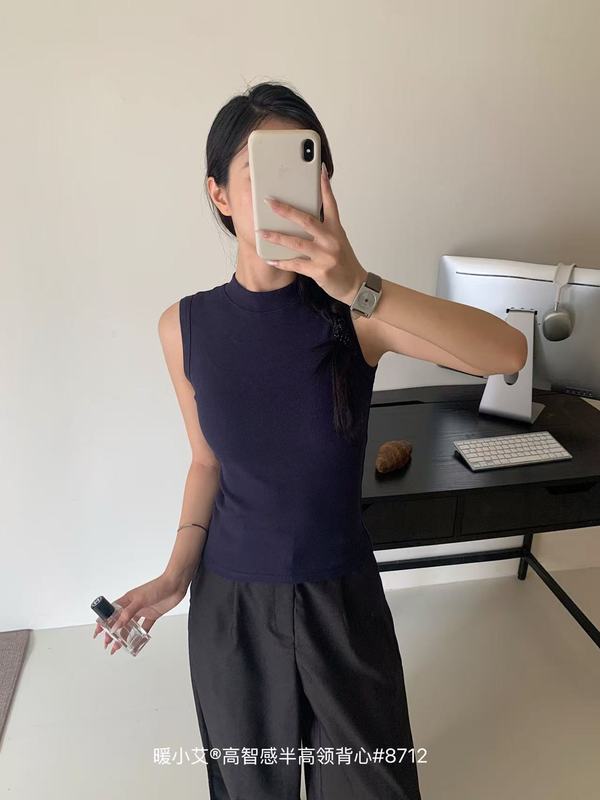 暖小艾高智感半高领背心8712#新款叠穿修身显瘦气质慵懒无袖上衣|undefined