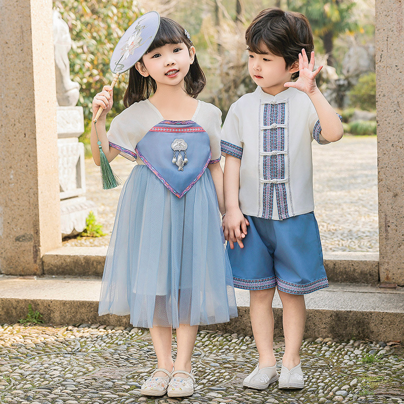 March 3 Guangxi Zhuang National Performance Costume Children's Hanfu Boys and Girls Tang Suit Baby Chinese Style Thin Ancient Costume