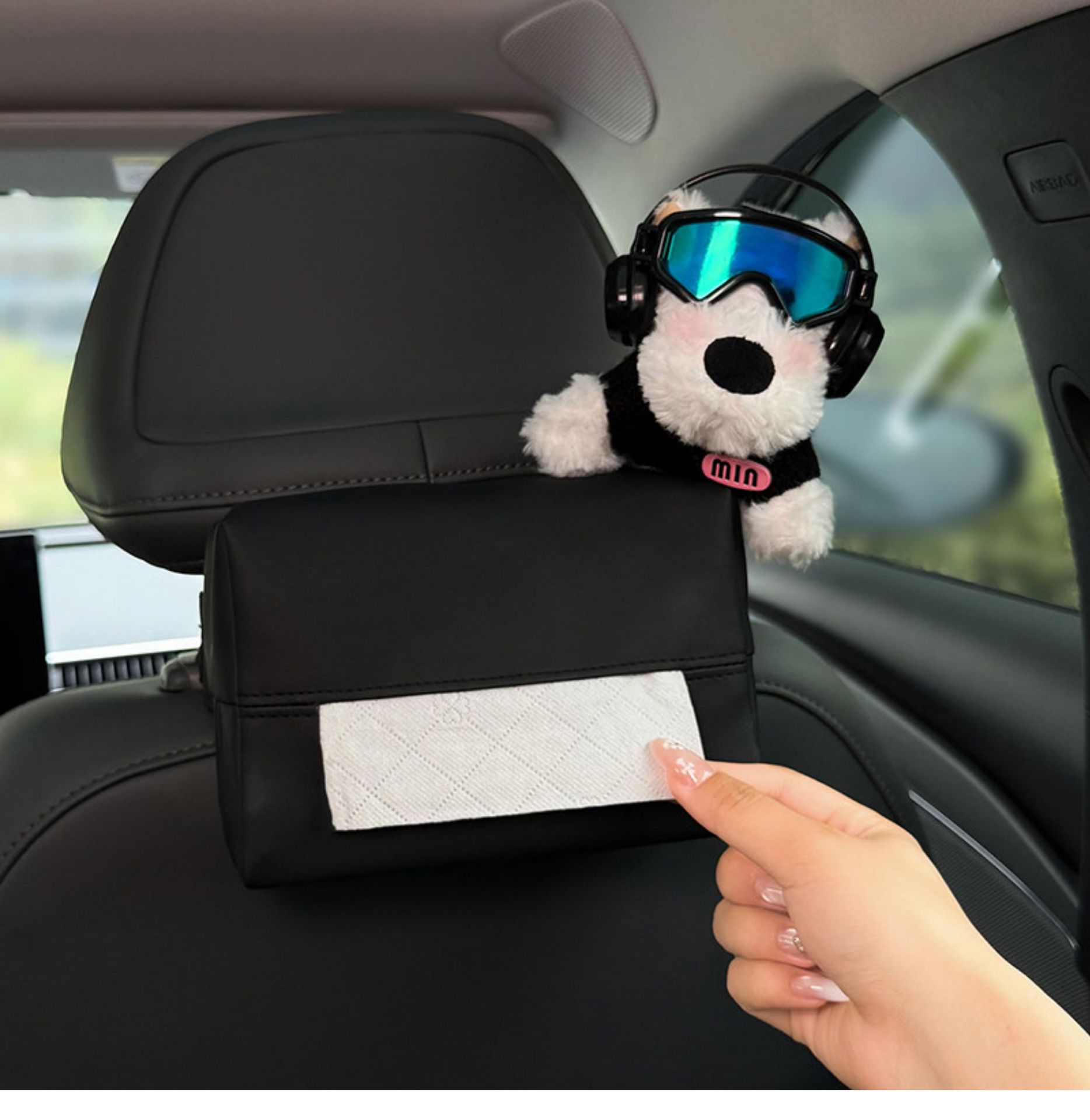 2026 Car-mounted tissue box, hanging tissue bag for car, West Highland car headrest tissue box, front and rear row decoration