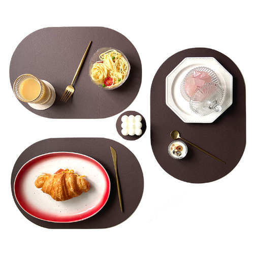 Amazon Oval Leather Plate Mat PU Western Placemat Home Ins Style Dining Table Mat Insulated Placemat Nordic Coaster