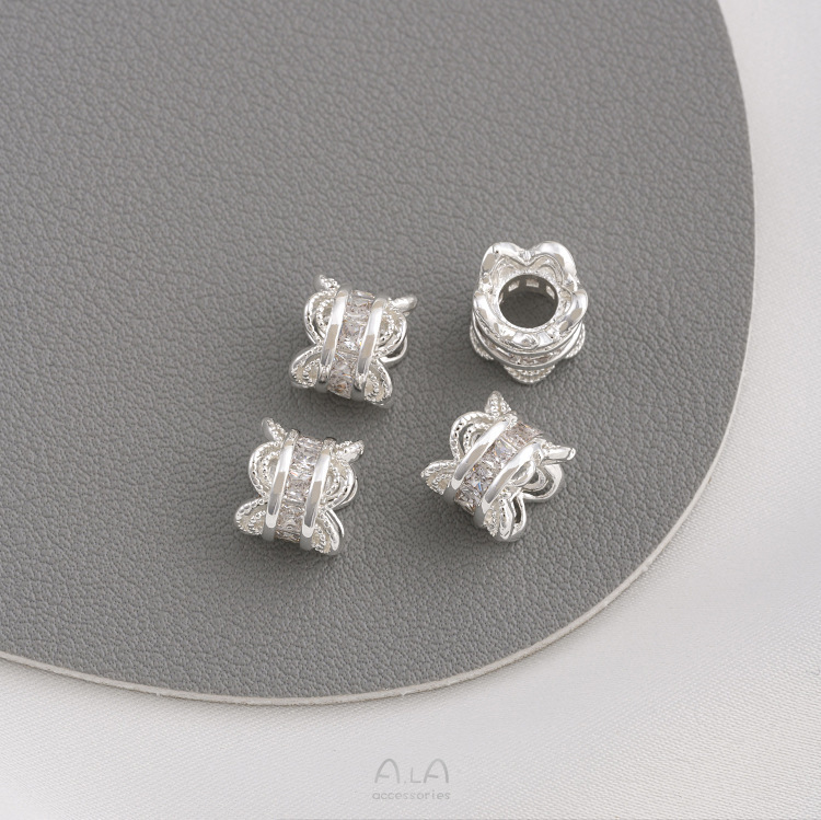 強保色14k包金入れジルコン大穴隔珠路通レース両面花托クラウンdiyビーズ部品|undefined