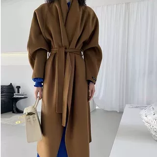 秋冬新款水波纹双面羊毛呢大衣女全羊毛大翻领经典大牌款欧美