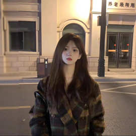 加长款格子毛呢大衣女2025秋冬季新款呢子外套高级感小个子超好看