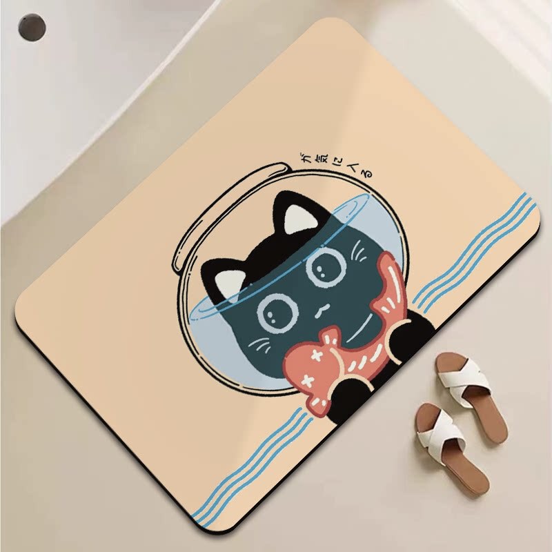 Hot-Selling Black Cat-Shaped Diatomaceous Earth Bathroom Absorbent Non-Slip Mat for Home Bathroom and Toilet to Prevent Falls, in Stock Hot-Selling Black Cat-Shaped Diatomaceous Earth Bathroom Absorbent Non-Slip Mat for Home Bathroom and Toilet to Prevent Falls, in Stock