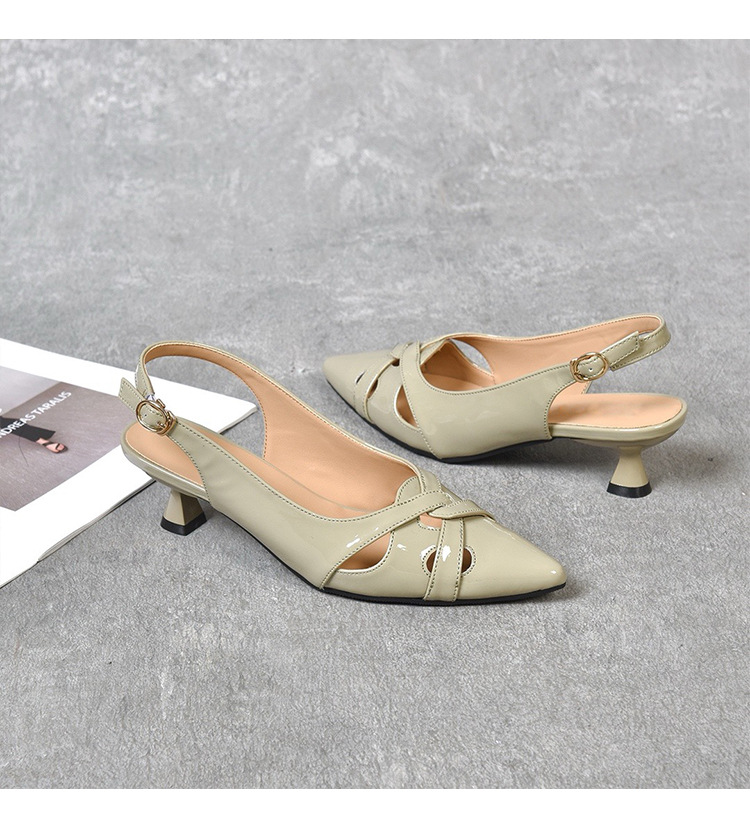 Sandal nữ bít mũi da sáng chế mũi nhọn gót nhọn hở gót — Xanh lục Xám chi tiết 9