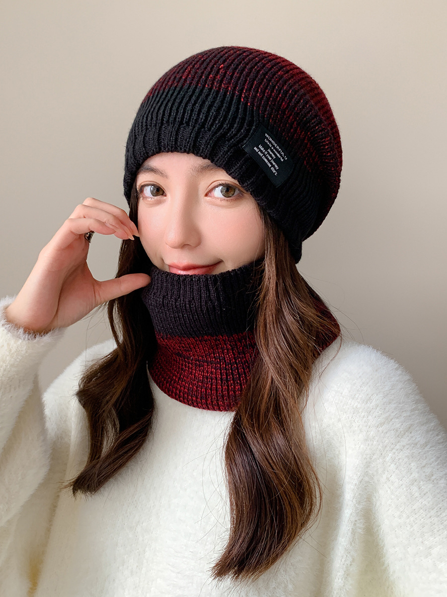 Kötött pulóver sapka és sál szett férfi és női téli vastagított és bársony kültéri arcvédő kétszínű kötött sapka_voghion.com
