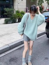 【绵羊绒】软糯v领毛衣女2024入秋新款感时尚气质中长款针织衫