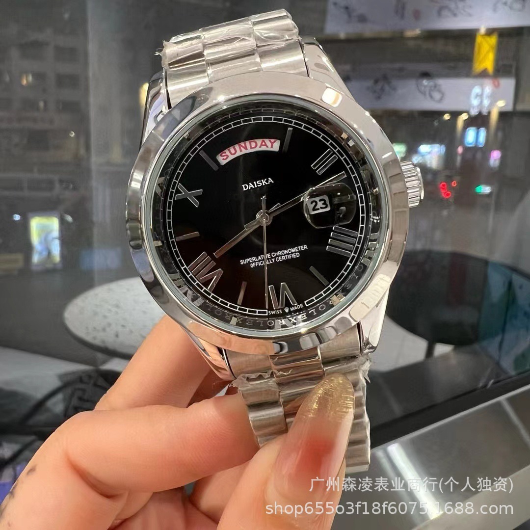 Datejust seriyasidagi erkaklar uchun kun va sana funksiyasi bo'lgan kvarts biznes soati, katta siferblat, Deschamps soati.