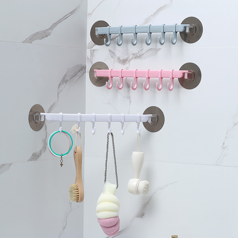 Strong adhesive creative corner bathroom nail-free adhesive hook kitchen wall hanging 6-piece row hook seamless hanger clothes hook