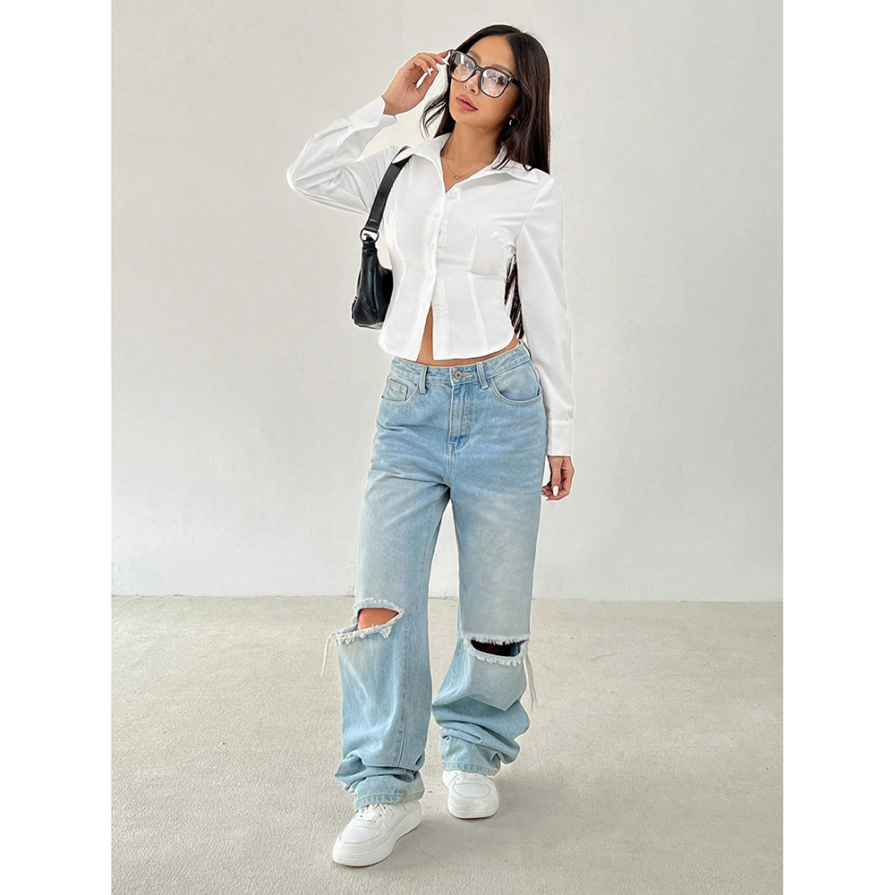 Preppy Long Sleeved Shirt For Women Street Style Slim Fit Unique Design Relaxed Everyday Wear Comfortable Feshion_ecoleips.com