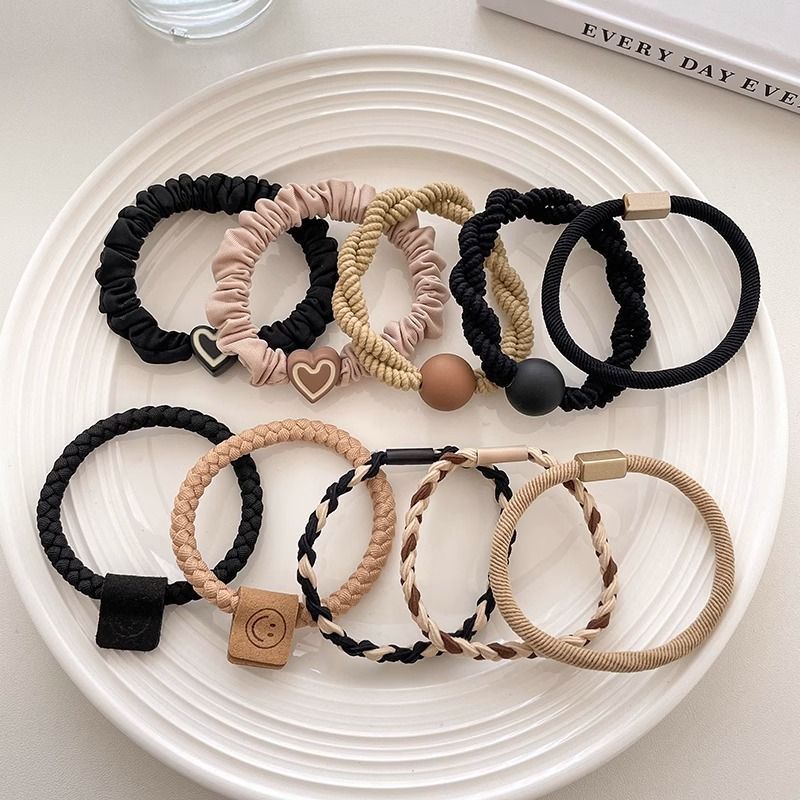 Alta elasticidad y durabilidad como correa de goma para mujeres, color curry simple, cuerda de cabello de cola de caballo alta, anillo de cabello sin heridas de alta calidad