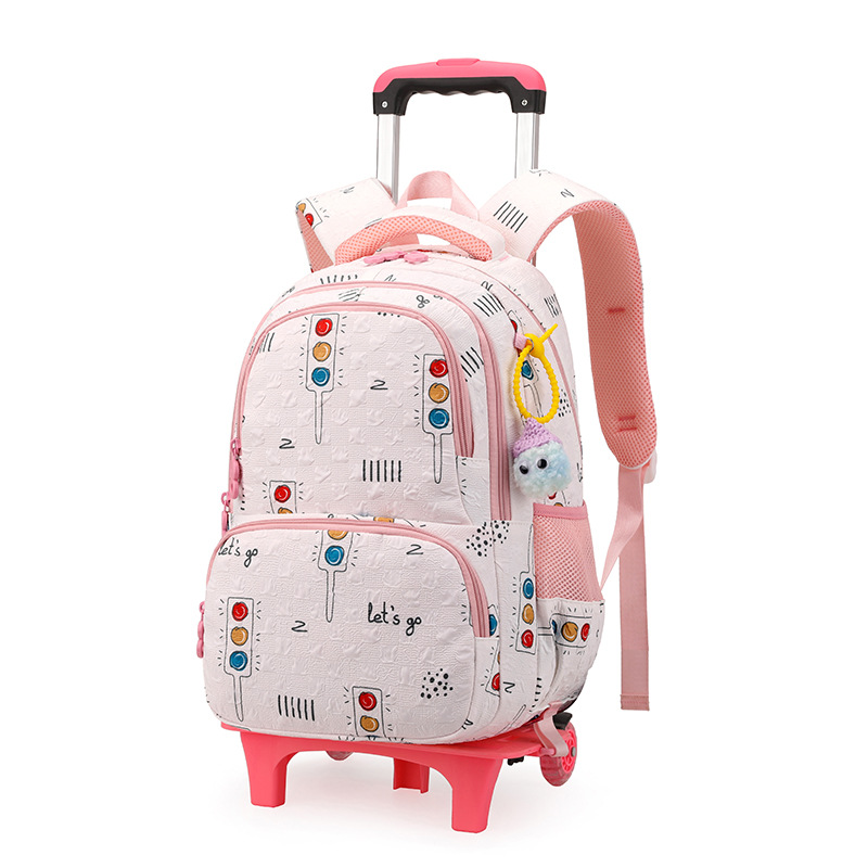 Mochila escolar con ruedas de gran capacidad con dibujos animados de pez natural para niñas de primer grado de primaria, niños de dos y tres años