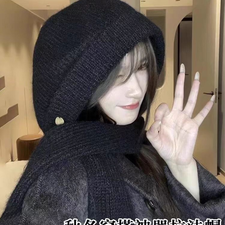新しい目出し帽冬防風スカーフウール帽子女性の暖かい大きな頭囲顔小さな耳保護帽子|undefined