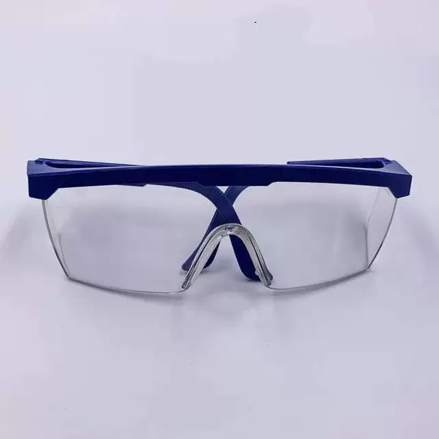 厂家供应蓝白伸缩腿防护眼镜高清防飞溅防尘抗冲击护目镜劳保眼镜